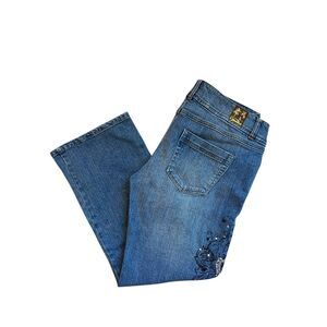 Z.‎ Cavaricci Jeans Size 13 Embroidered Low Rise Zip Front Y2k Junior Rhinestone